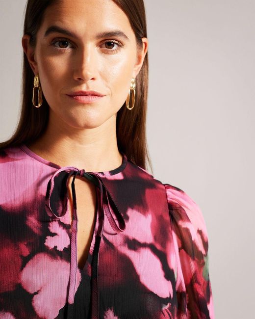 Ted Baker Petal Print A-line Mini Dress in Red | Lyst