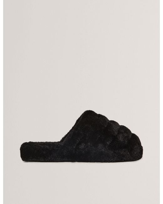 Ted Baker Black Lopsey Plush Faux Fur Mule Slippers