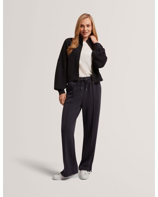 Ted Baker Blue Straight Leg Casual Pants With Split Hem & Elasticated Waistband