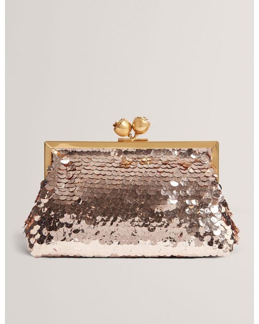 Ted Baker Natural Sequinz Sequin Rose Clasp Clutch Bag
