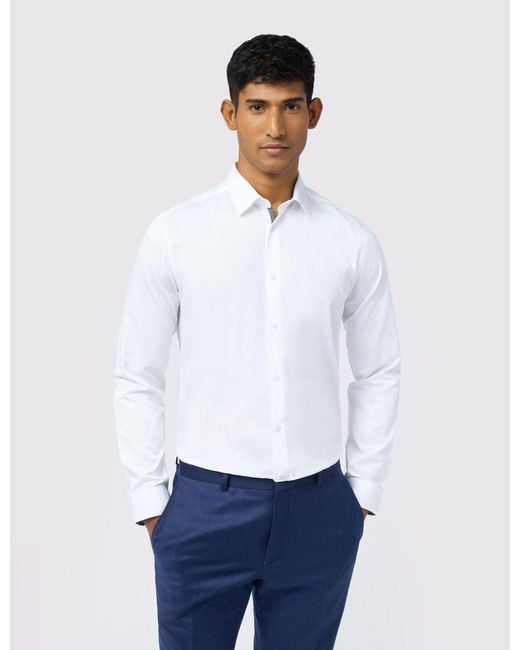 Ted Baker White Emile Sateen Stretch Cotton Slim Fit Shirt for men
