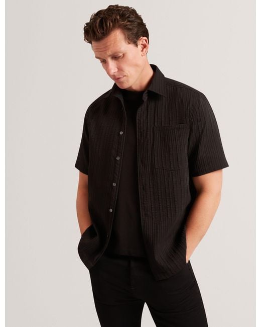 Ted Baker Black Bandile Relaxed Fit Textured Stripe Shirt for men
