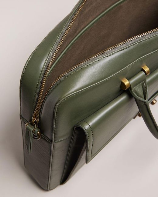 Ted Baker Trunk Lock Leather Document Bag in Green for Men Lyst