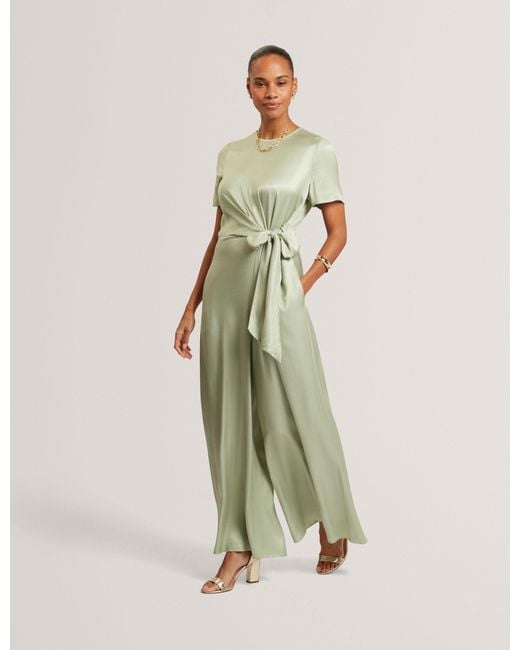 Ted Baker Green Corza Tie Detail Short Sleeve Wide Leg Jumpsuit