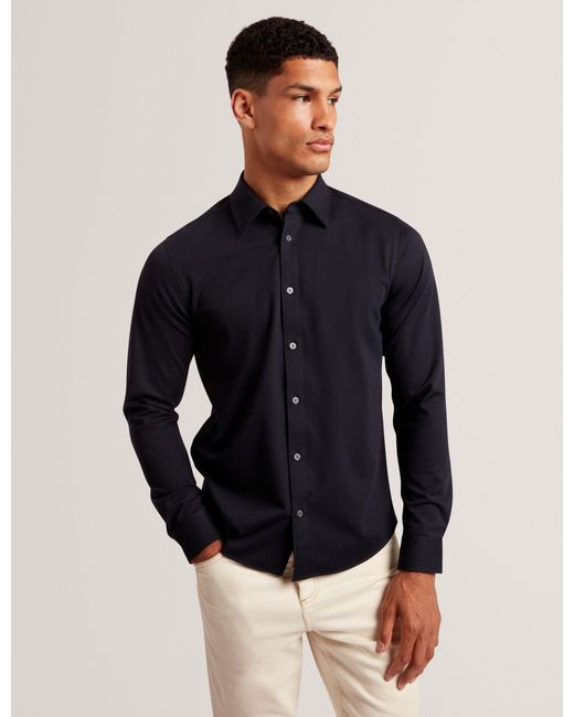 Ted Baker Blue Nortun Regular Fit Knitted Jersey Shirt for men