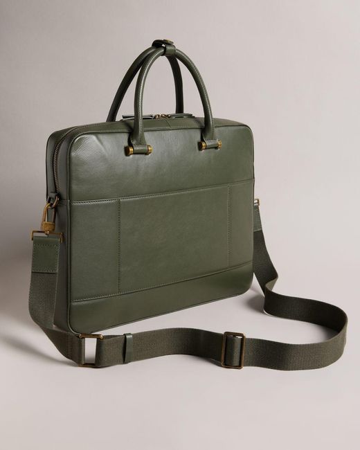 Ted Baker Trunk Lock Leather Document Bag in Green for Men Lyst