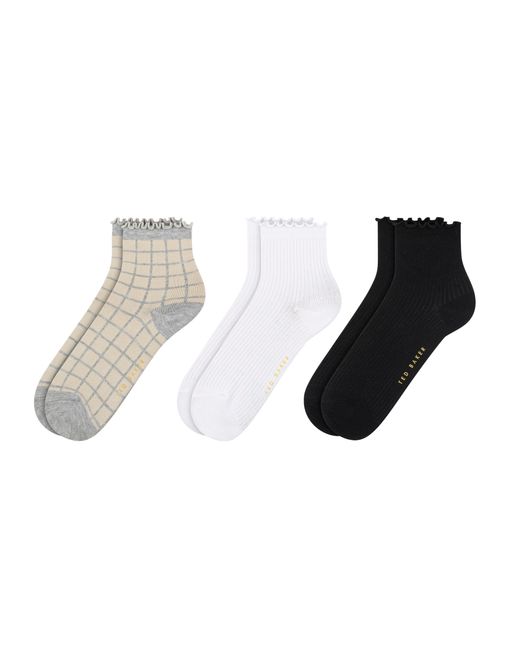 Ted Baker Natural 3 Pack Mixed Ruffled Ankle Socks