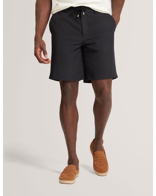 Ted Baker Black Cialdas Waffle Texture Straight Leg Shorts for men
