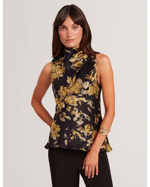 Ted Baker Black Merissa Printed Satin Cowl Neck Top