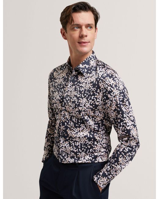 Ted Baker Gray Jaciel Scattered Petal Slim Long Sleeve Shirt for men