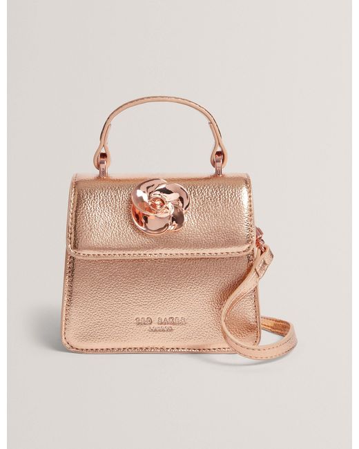 Ted Baker Pink Rosami Metallic Rose Detail Mini Top Handle Bag