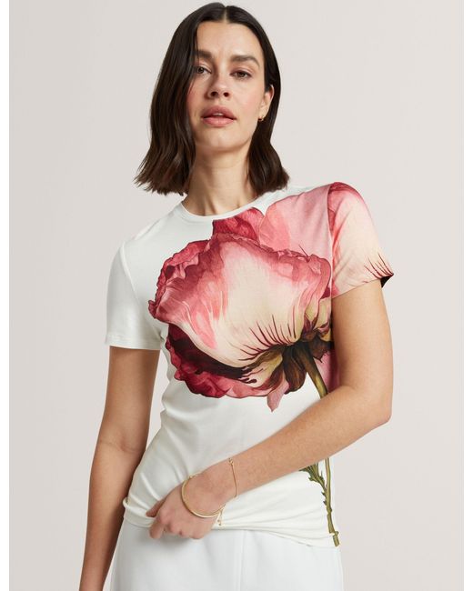 Ted Baker Pink Obrey Floral Graphic Soft Touch Fitted T-Shirt