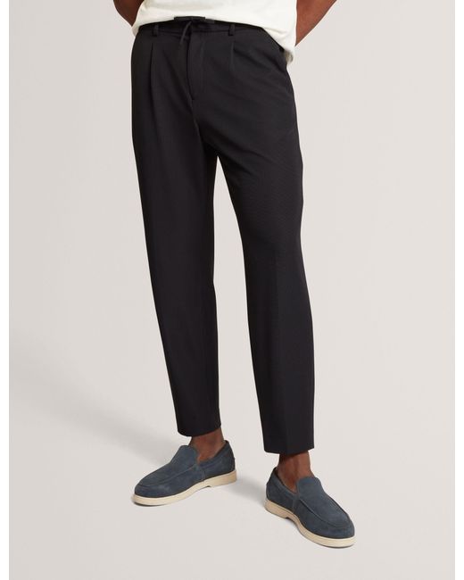 Ted Baker Blue Cialdat Waffle Texture Tapered Leg Trousers for men