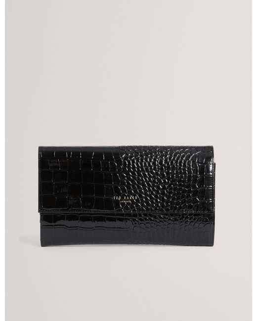 Ted Baker Black Viviia Patent Croc Travel Organiser Wallet