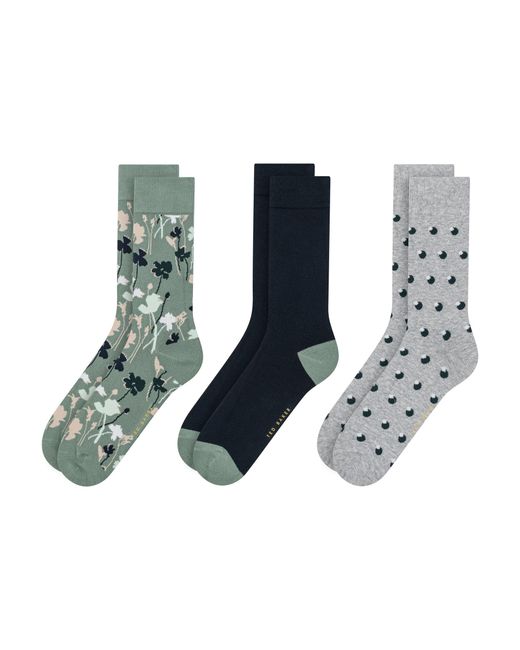 Ted Baker Blue 3 Pack Floral Dot Cotton Blend Socks for men