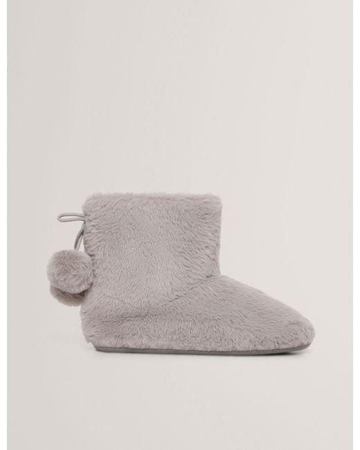Ted Baker Gray Hamonda Faux Fur Pom-Pom Slipper Boots