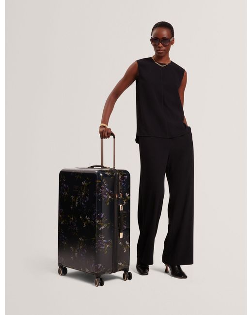 Ted Baker Black Mb-Nvyl Dark Floral 4-Wheel Hard Shell Suitcase