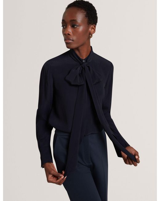 Ted Baker Black Ressia Pussybow Woven Long Sleeve Blouse