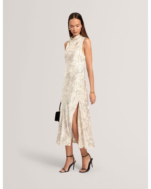 Ted Baker Natural Zemera Floral Satin Cowl Neck Midi Dress
