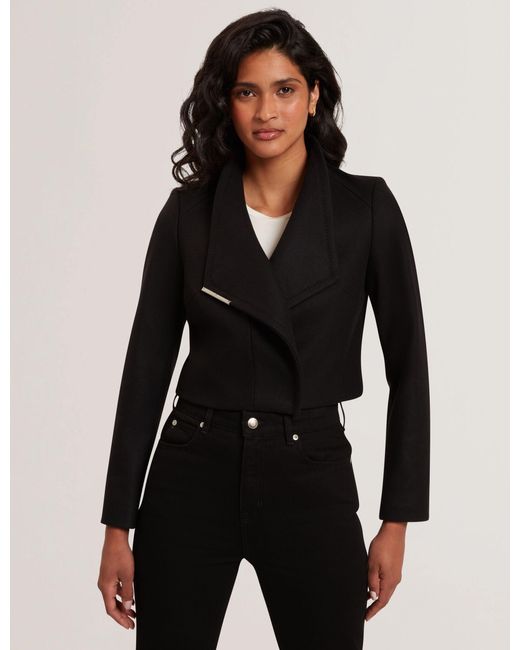 Ted Baker Black Rosecee Tailored Cropped Wool Wrap Jacket