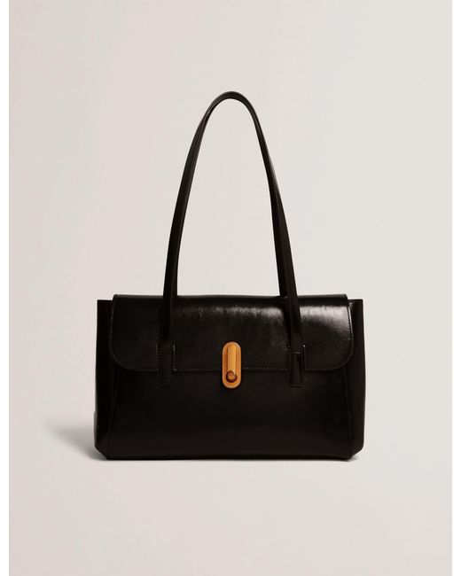 Ted Baker Black Kkamy Twist Lock Crinkled Leather Baguette Bag