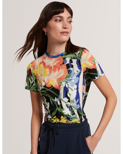 Ted Baker Blue Calthie Floral Vase Fitted Crew Neck T-Shirt