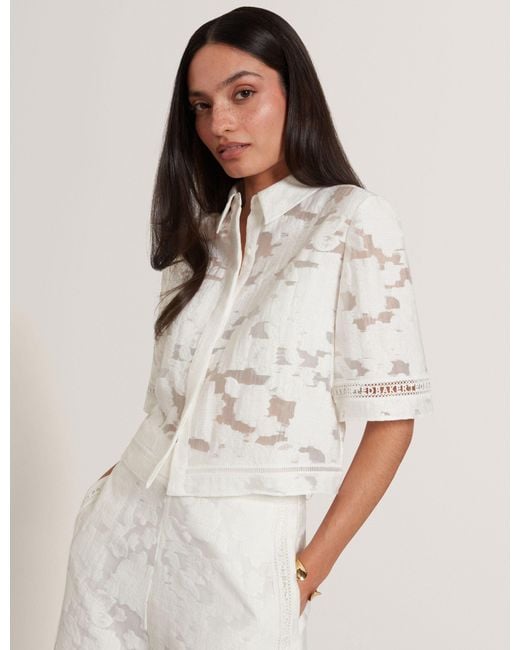 Ted Baker White Khayt Burnout Floral Texture Cropped Shirt