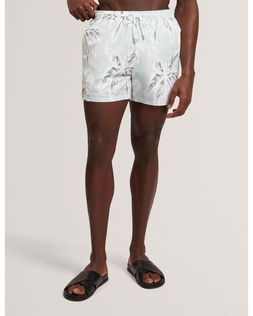 Ted Baker White Verdes Palm Print Mid-Length Swim Shorts for men