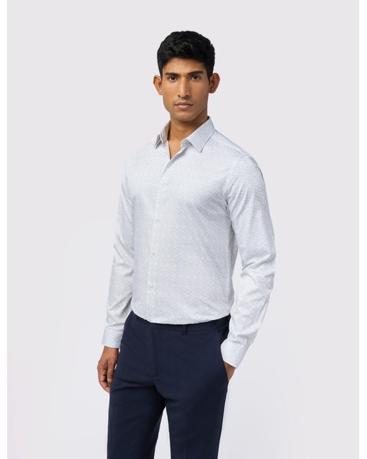 Ted Baker White Blume Muted Floral Print Stretch Cotton Shirt for men