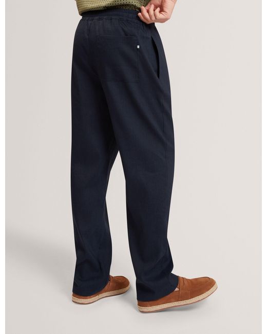 Ted Baker Blue Culverr Relaxed Linen Blend Elasticated Trousers for men