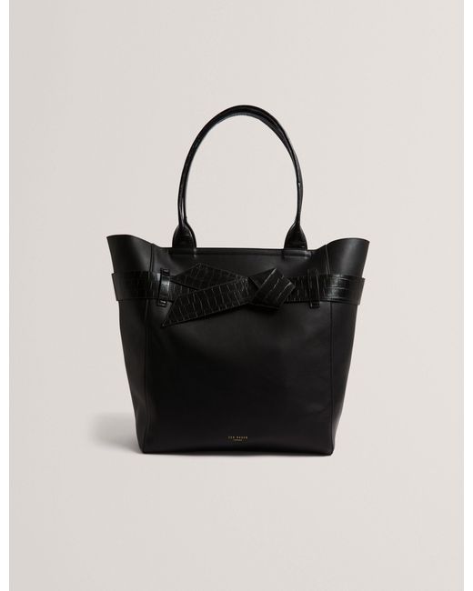 Ted Baker Black Jjoslyn Croc Bow Trim Faux Leather Tote Bag