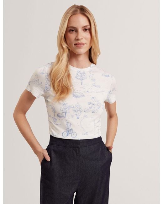 Ted Baker White Roenya Toile Print Soft Touch Fitted T-Shirt