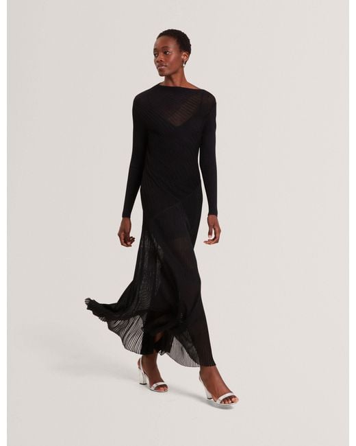 Ted Baker Black Occasa Sheer Detail Knit Long Sleeve Maxi Dress