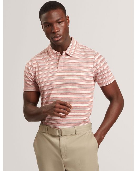 Ted Baker Pink Fenopli Fine Stripe Ribbed Short Sleeve Polo for men