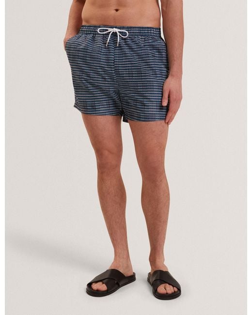 Ted Baker Blue Compten Blurred Check Mid-Length Swim Shorts for men