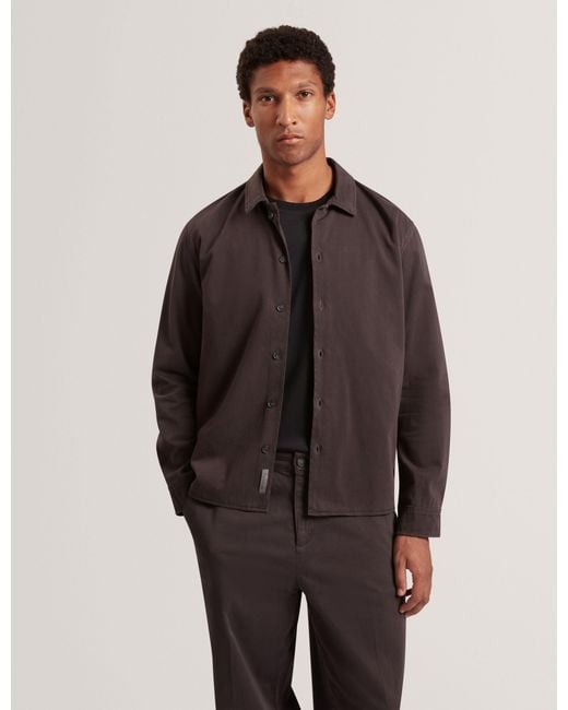 Ted Baker Brown Mitakos Cotton Stretch Sateen Overshirt for men