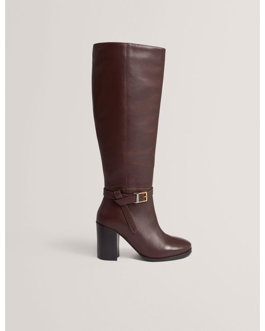 Ted Baker Brown Cloella Belt Detail Knee High Heeled Leather Boots