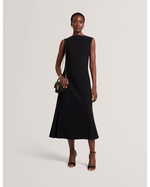 Ted Baker Black Dahrcy Pleat Detail Sleeveless Column Midi Dress