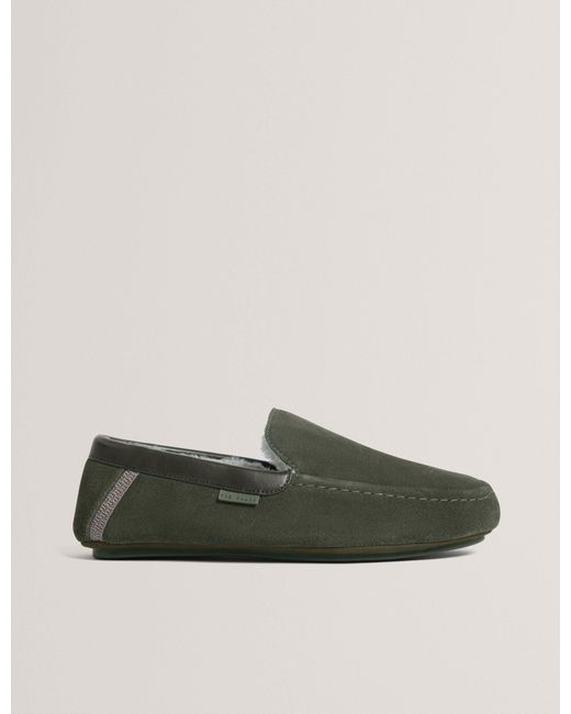 Ted Baker Green Vallant Suede Leather Moccasin Slippers for men