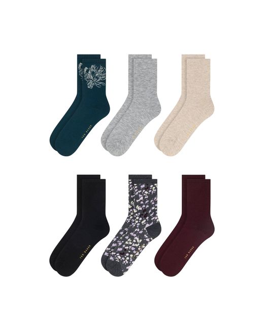 Ted Baker White 6-Pack Mixed Design Crew Socks