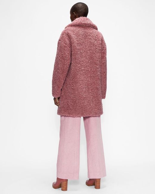 Ted Baker Faux Fur Cocoon Coat With Wide Collar in Pink | Lyst Canada