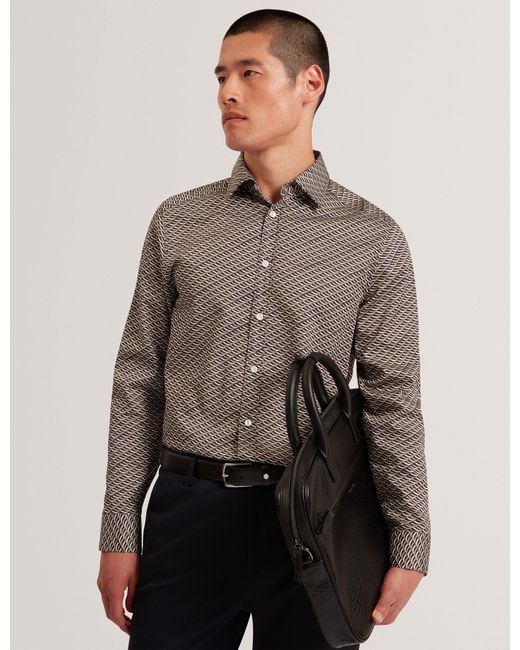 Ted Baker Brown Agnar Bold Wave Print Cotton Shirt for men