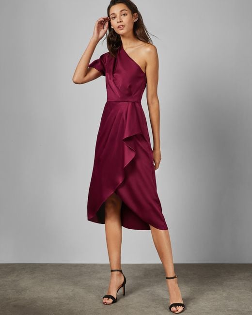 Ted Baker Synthetic Waterfall Skirt One Shoulder Dress in Oxblood (Red