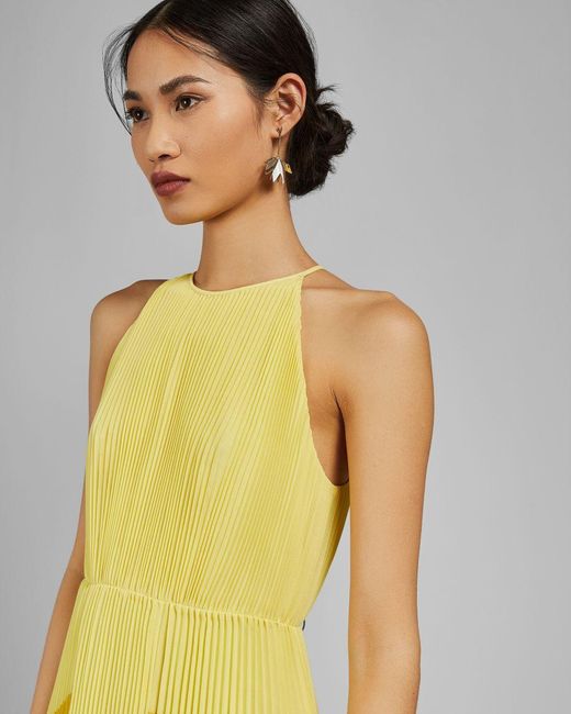 Ted Baker Nellina Pleated Dress in Yellow | Lyst