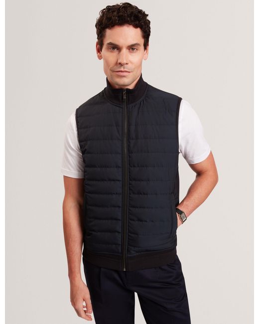 Ted Baker Blue Pafavor Quilted Front Funnel Neck Zip-Up Gilet for men