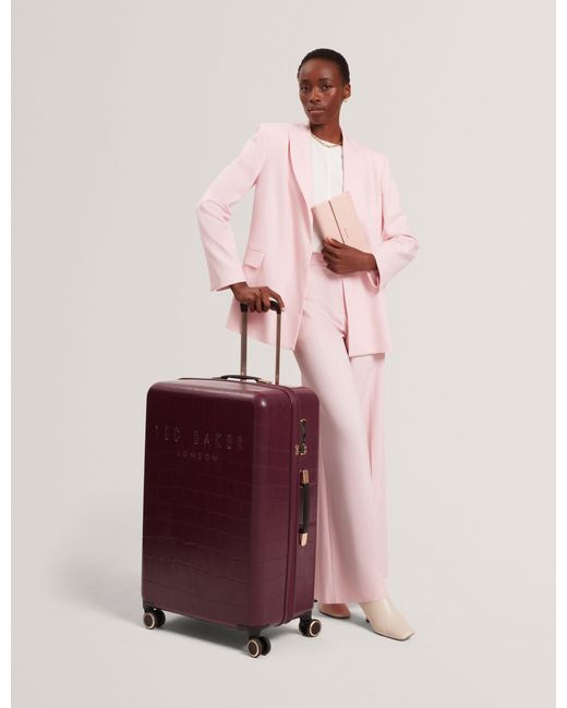 Ted Baker Pink Icon-Plml Croc Texture 4-Wheel Hard Shell Suitcase