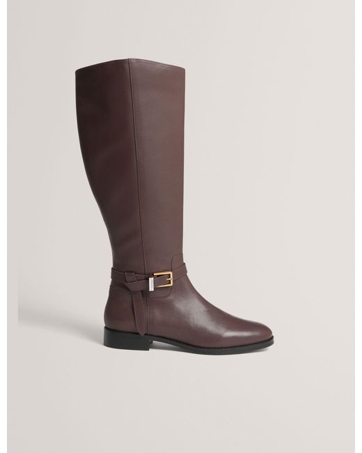 Ted Baker Brown Clorett Belted Detail Flat Leather Riding Boots