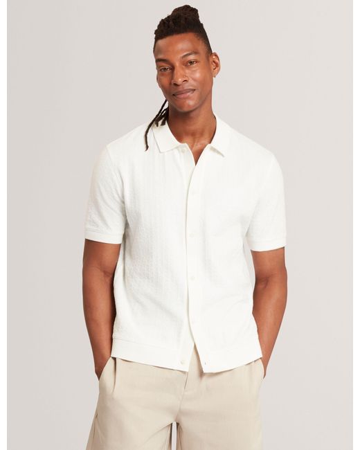 Ted Baker White Doltten Diamond Texture Knit Short Sleeve Shirt for men