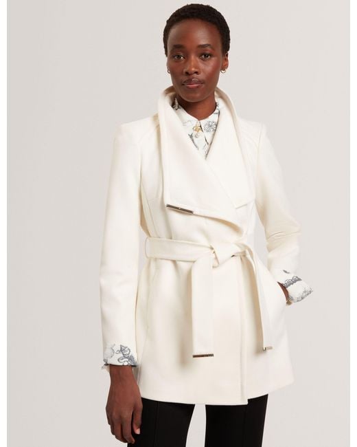 Ted Baker Natural Rosess Short Belted Wool Wrap Coat