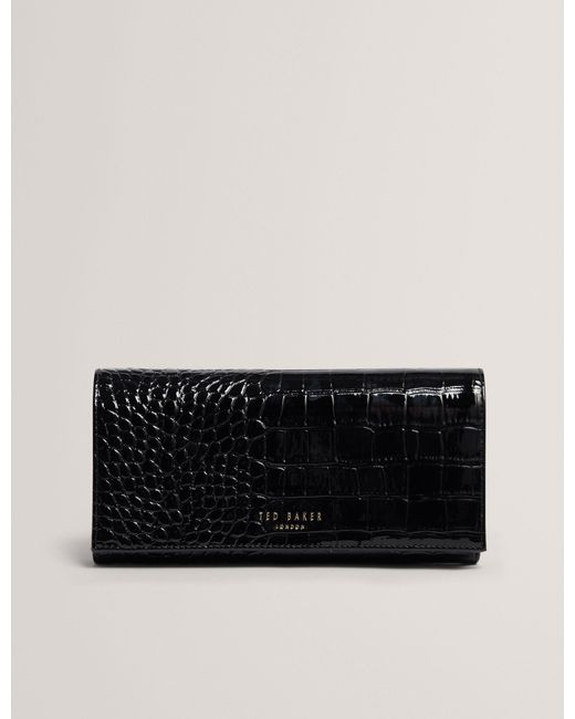 Ted Baker Black Vyenna Patent Croc Texture Large Bifold Purse